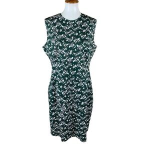 Of Mercer Green Floral Sleeveless Sheath Dress Workwear Stretch Size 14